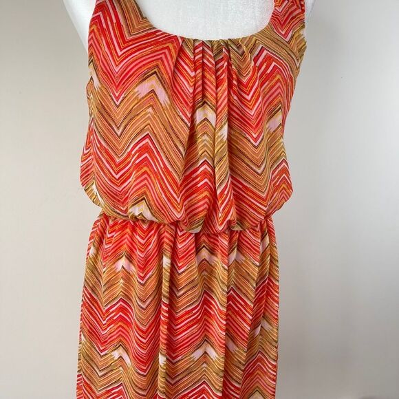 AB Studio Orange Brown White Chevron Dress Size Large - Picture 2 of 8